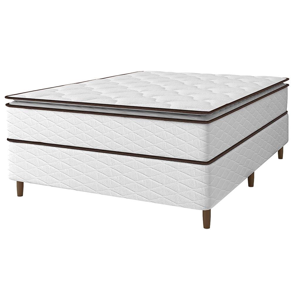 Cama Box de Casal Umaflex New Itália com Molas Ensacadas e Pillow Top D26 - 63x138x188cm - Branco/Marrom