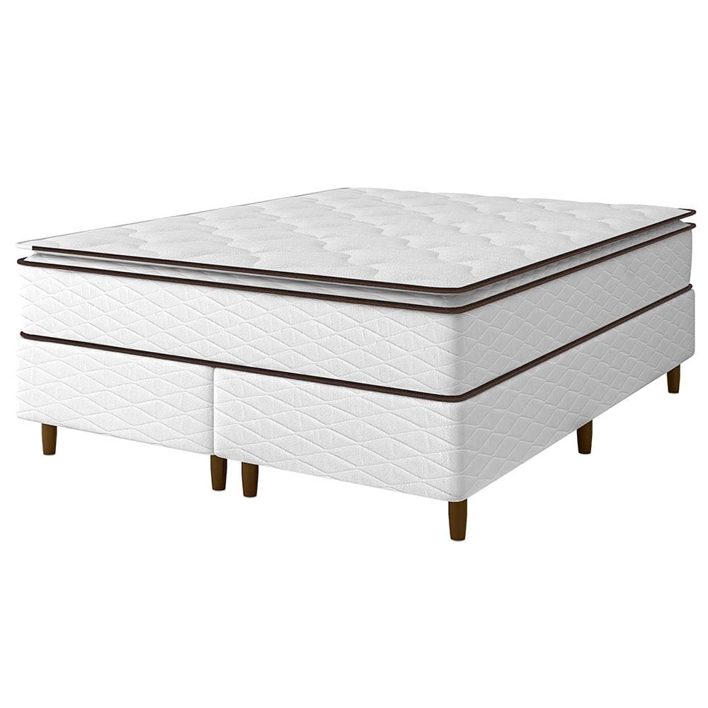 Cama Box Queen Size Umaflex New Itália com Molas Ensacadas e Pillow Top D26 - 63x158x198cm - Branco/Marrom