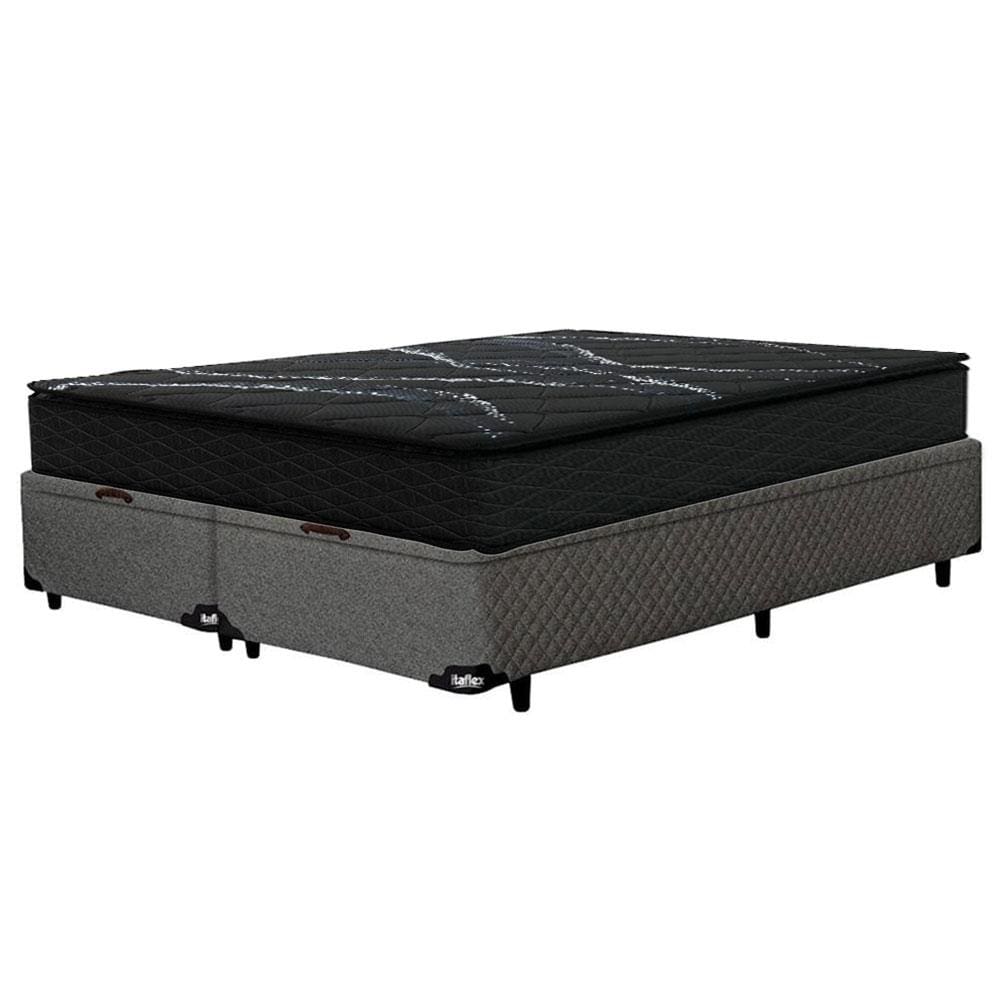 Colchão Queen Size Umaflex New Itália Black D26 com Molas Ensacadas e Pillow Top + Base Box Itaflex Universal com Baú 65,5x158x198 cm - Preto/Granite