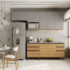 Cozinha Bartira Cristal com 7 Portas, 6 Gavetas, 4 Prateleiras e Nicho para Micro-ondas - 260cm de Largura