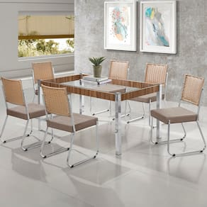 Mesa de Jantar Aço Nobre Claudia com Tampo Kanon e 6 Cadeiras