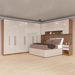 Guarda-roupa Modulado Casal Ponte 140 Bartira Lugano 14 Portas 9 Gavetas 17 Prateleiras com 7 Peças – Avelã/Capuccino