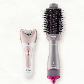 Escova Secadora Philco Advance PES25SR 1300W - Cinza e Rosa + Depilador Philco Aqua Deluxe PDP01 - Rosa