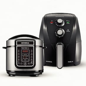 Fritadeira Elétrica Sem Óleo Air Fryer Mondial Family AFN40FB 4 L – Preta + Panela Elétrica de Pressão Digital Master Cooker PE-38 5L – Preta