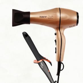 Secador de Cabelos Taiff Style Motor AC Profissional 2000W – Cobre + Modelador de Cachos Curves 1" 2,5 cm com Cabo Giratório 210°C - Preto