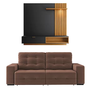 Sofá 4 Lugares Linoforte Bonno Retrátil e Reclinável 230 cm de Largura + Painel Home Suspenso Colibri Tocantins 160 cm de Largura, para TV até 60”
