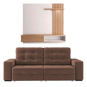 Sofá 4 Lugares Linoforte Bonno Retrátil - 230 cm de Largura + Painel Home Suspenso Colibri Tocantins com 160 cm de Largura, Ideal para TVs de até 60"