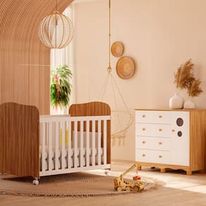 Berço Americano + Cômoda Infantil Peroba Duda Plus com 1 Porta, 4 Gavetas e 1 Prateleira - 95,3cm de largura