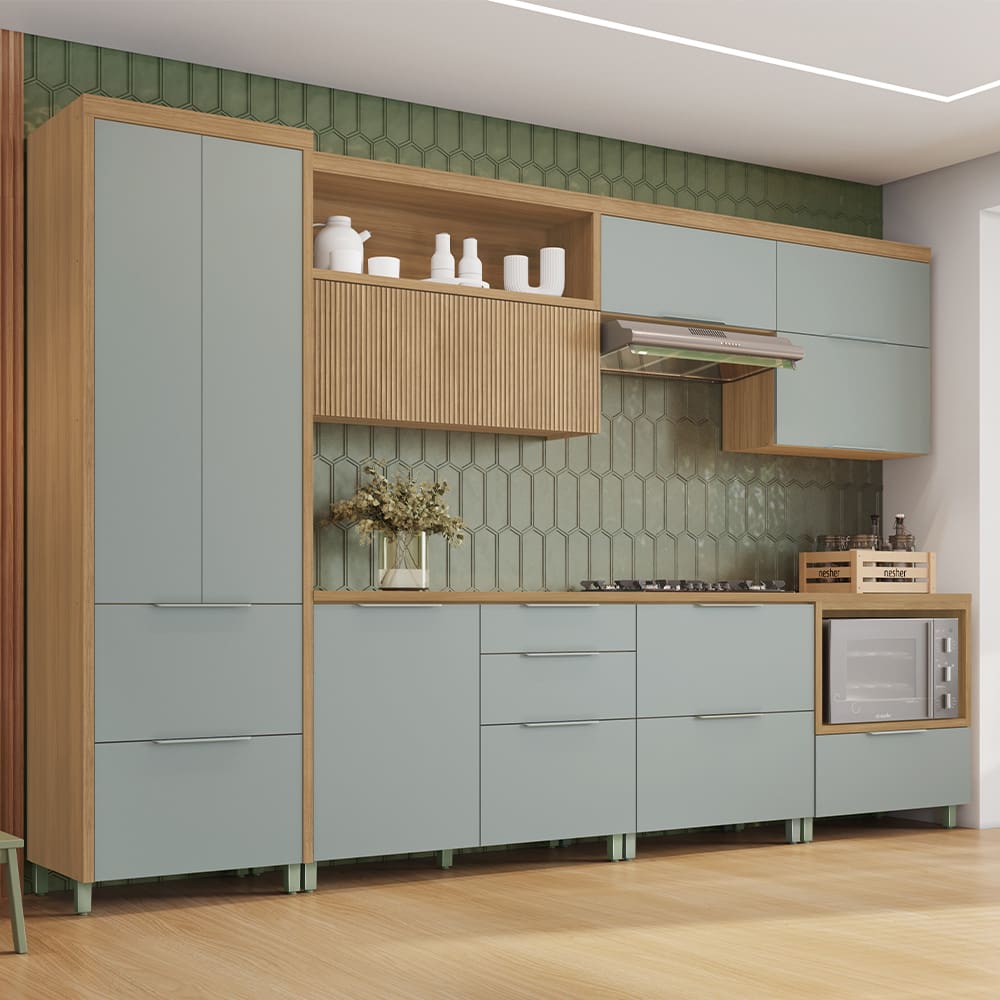 Cozinha Completa Nesher Marquesa com 8 Portas e 7 Gavetas - 350cm de largura