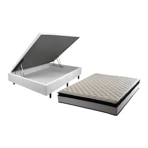 Cama Box Casal MGA Lift com Baú e Pistão a Gás + Colchão Hellen Titanium com Espuma D28 e Pillow Top 24x138x188cm – Cinza e Preta