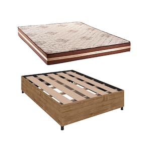 Cama Box Casal Barreto + Colchão Hellen Millenium Ortopédico com Espuma D33, Euro Pillow e Revestimento em Jacquard 19x138x188cm – Marrom e Bege
