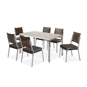 Mesa de Jantar Aço Nobre Kansas com 6Cadeiras com Assento Estofado Revestido em Suede