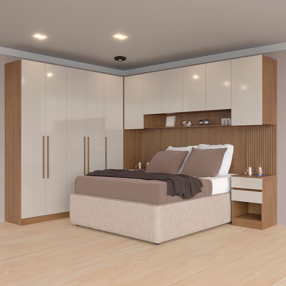 Guarda-roupa Modulado Casal Ponte 140 Bartira Lugano 11 Portas, 7 Gavetas, 11 Prateleiras, 5 Peças - Avelã/Capuccino