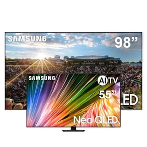 Smart TV QLED 98" 4K Samsung 98Q80C com Processador com IA + Smart TV 55" 4K Samsung Neo QLED 55QN85D com Processador NQ4 AI Gen2 e AI Energy Mode