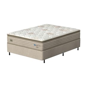 Cama Box Casal Probel Guarda Costas Vitality Revestida em Tecido Suede + Colchão com Pillow Super e Molas Ensacadas 30x138x188 cm – Branca e Marfim