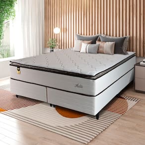 Cama Box Bipartida King Size Hellen Malta Linho com Molas Ensacadas e Espuma D26 66x193x203 cm - Bege