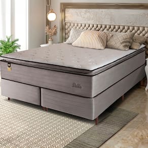 Cama Box Bipartida Queen Size Hellen Dublin com Molas Ensacadas e Espuma D33 73x158x198 cm - Bege