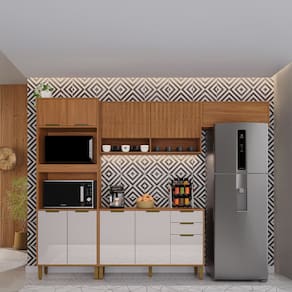 Cozinha Compacta Indekes Toronto com 10 Portas, 2 Gavetas e Nicho para Microondas - 270cm de largura