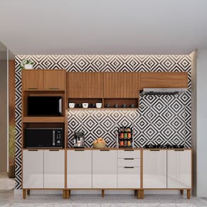 Cozinha Compacta Indekes Toronto com 12 Portas, 2 Gavetas e Nicho para Microondas - 270cm de largura