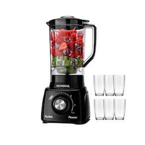 Liquidificador Mondial Turbo Power L-99 FB Preto com 3 Velocidades - 550W + 6 Copos Nadir