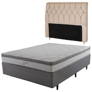 Cama Box Casal Herval Ômega com Pillow Top, Molas Ensacadas 22x138x188cm – Cinza/Branco + Cabeceira Dobue Palladium com 140cm de Largura