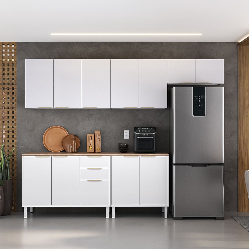 Cozinha Completa Itatiaia Renova com 12 Portas, 2 Gavetas, 5 Prateleiras e 270cm de largura - Branco Neve