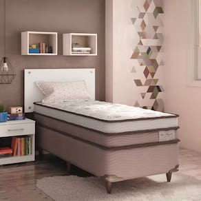 Cama Box de Solteiro Ortobom New Magestic com Molas Ensacadas 68x88x188 cm - Marrom/Cinza