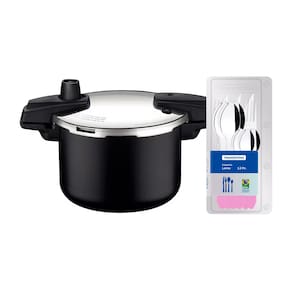 Panela de Pressão Tramontina Arizona em Alumínio, Revestimento Starflon Max 4,5L – Preto + Faqueiro 12 Peças Leme com Lâminas em Aço Inox – Lavanda
