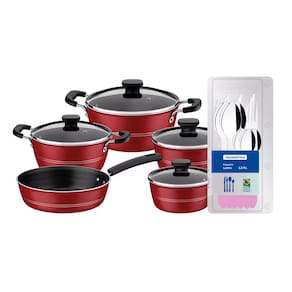 Conjunto de Panelas Tramontina Sicilia com Revestimento Starflon Excellent Vermelho – 5 Peças + Faqueiro 12 Peças Tramontina Leme - Lavanda