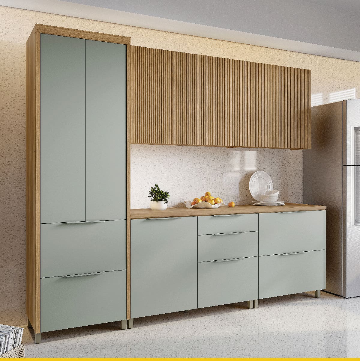 Cozinha Completa Nesher Paris 5 Peças 270cm MDF 15mm Verde e Nature