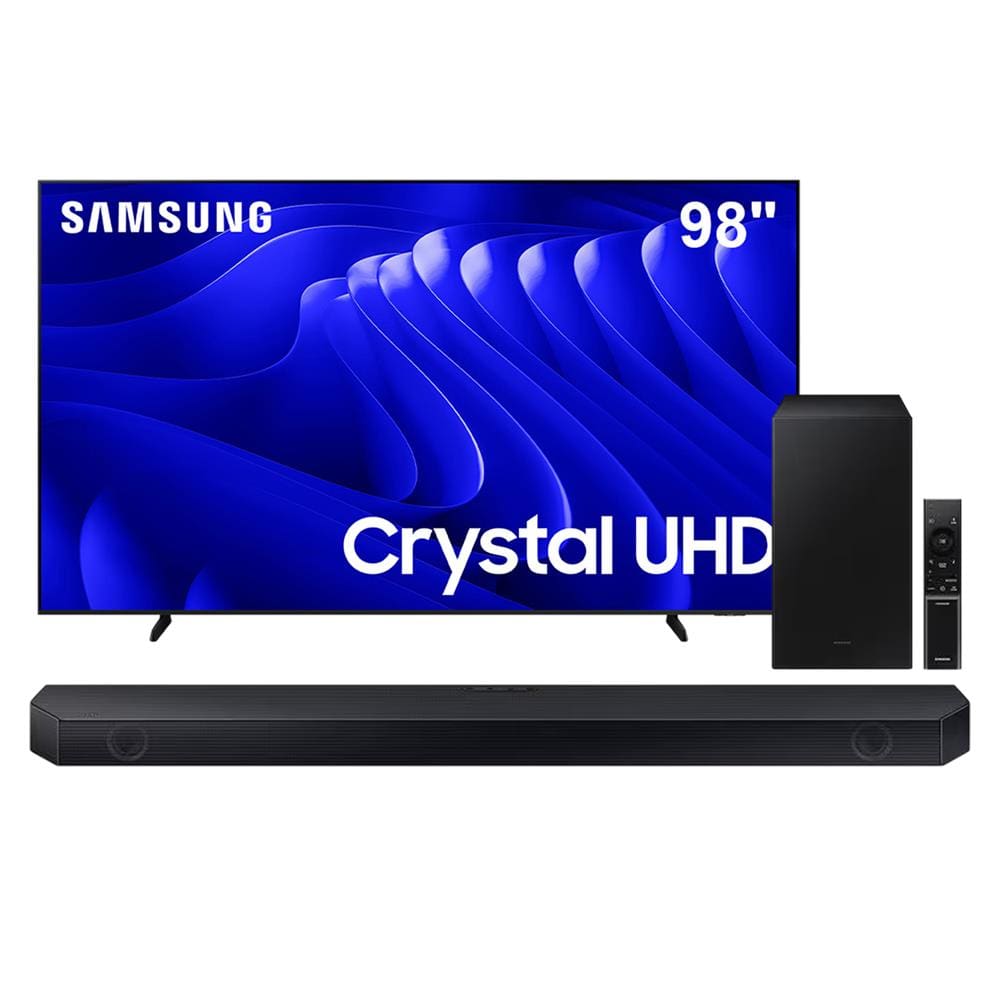 Conjunto Smart TV 98” 4K Samsung Crystal UHD UN98DU9000 + Soundbar Samsung HW-Q600C 360W Bluetooth Dolby Atmos