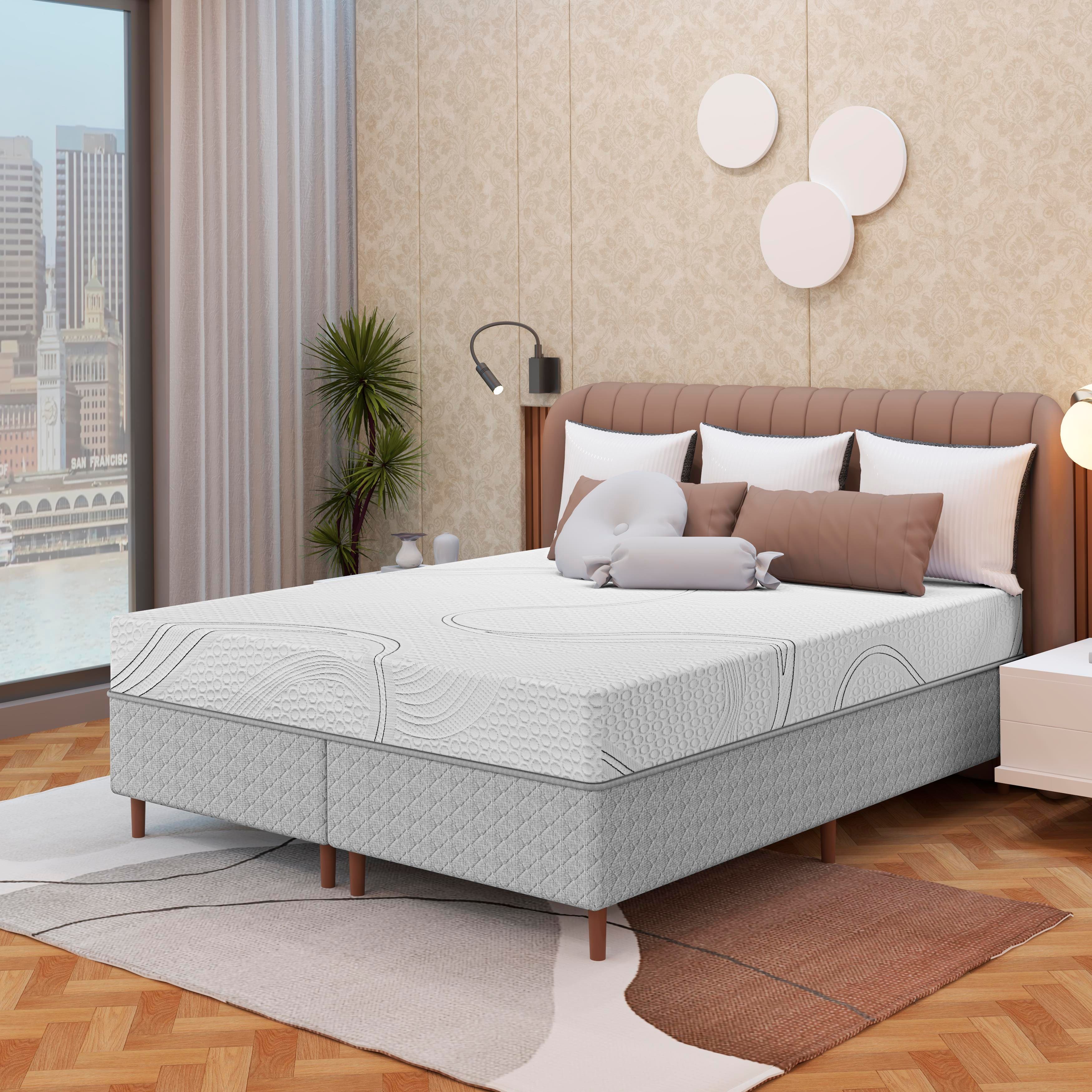 Colchão Bartira Viena Queen Size + Cama Box Queen Bipartida Umaflex Loreto Cinza