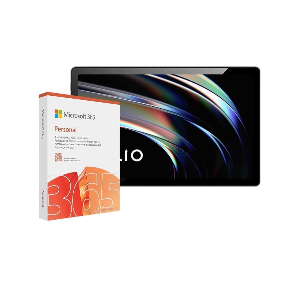 Tablet VAIO TL10 Tela 10.4” 2K Android 13 128GB Octa-Core Unisoc T616 Wi-Fi 8MP Teclado Magnético Preto Nanquim + Microsoft 365 Personal