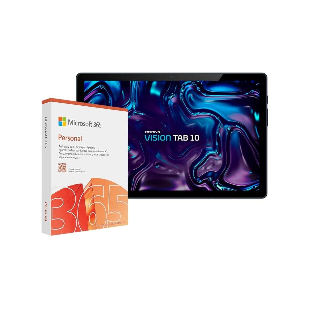 Tablet Positivo Vision10 10.1” Android 13 128GB Octa-Core 4G WiFi 8MP Preto + Microsoft 365 Personal