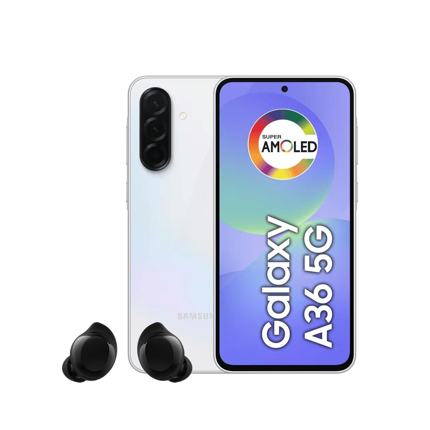 Smartphone Samsung Galaxy A36 5G Tela 6.7” 128GB Câmera Tripla 50MP Branco + Galaxy Buds Core Bluetooth Preto