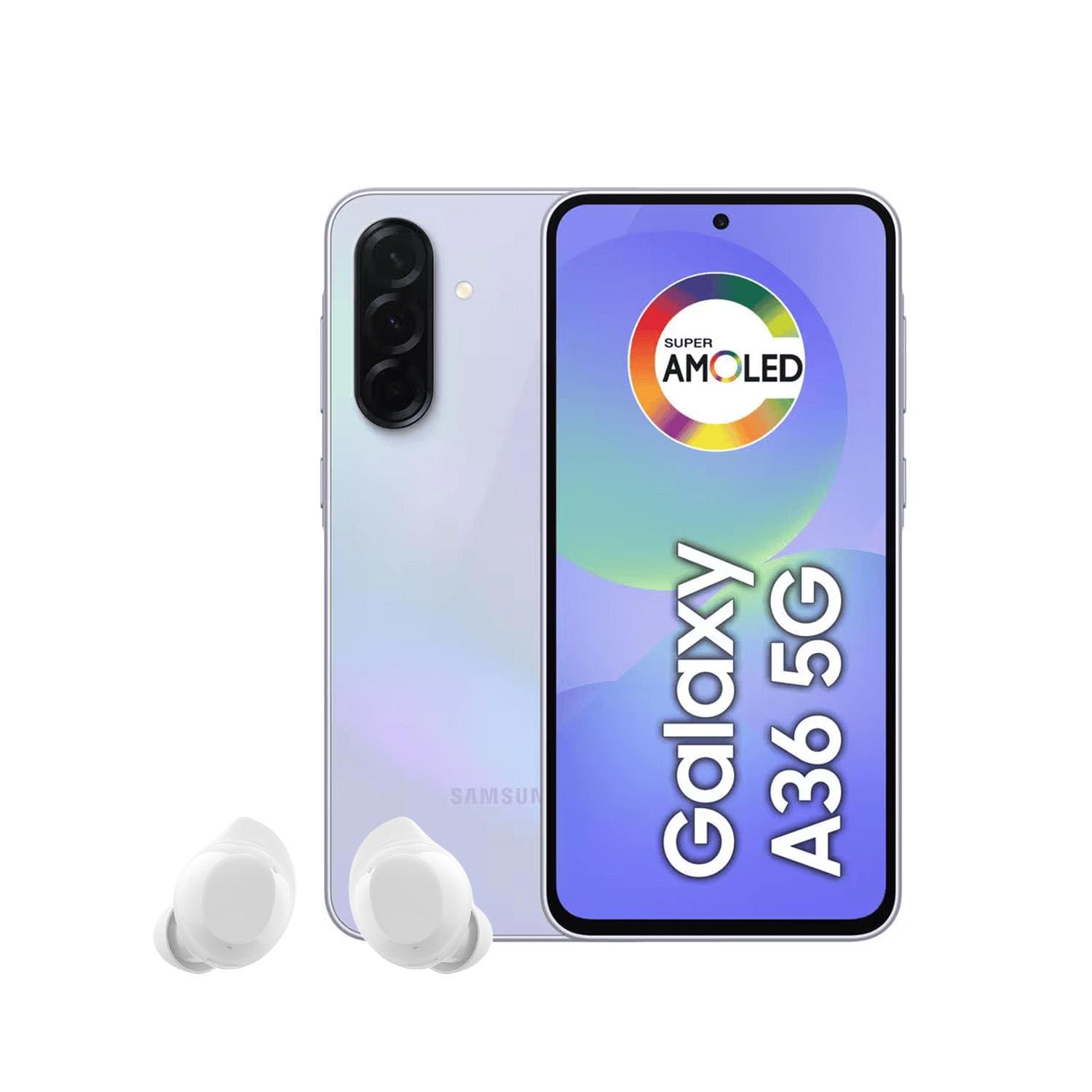 Smartphone Samsung Galaxy A36 5G Tela 6.7” 128GB Câmera Tripla 50MP Violeta + Galaxy Buds Core Bluetooth Branco