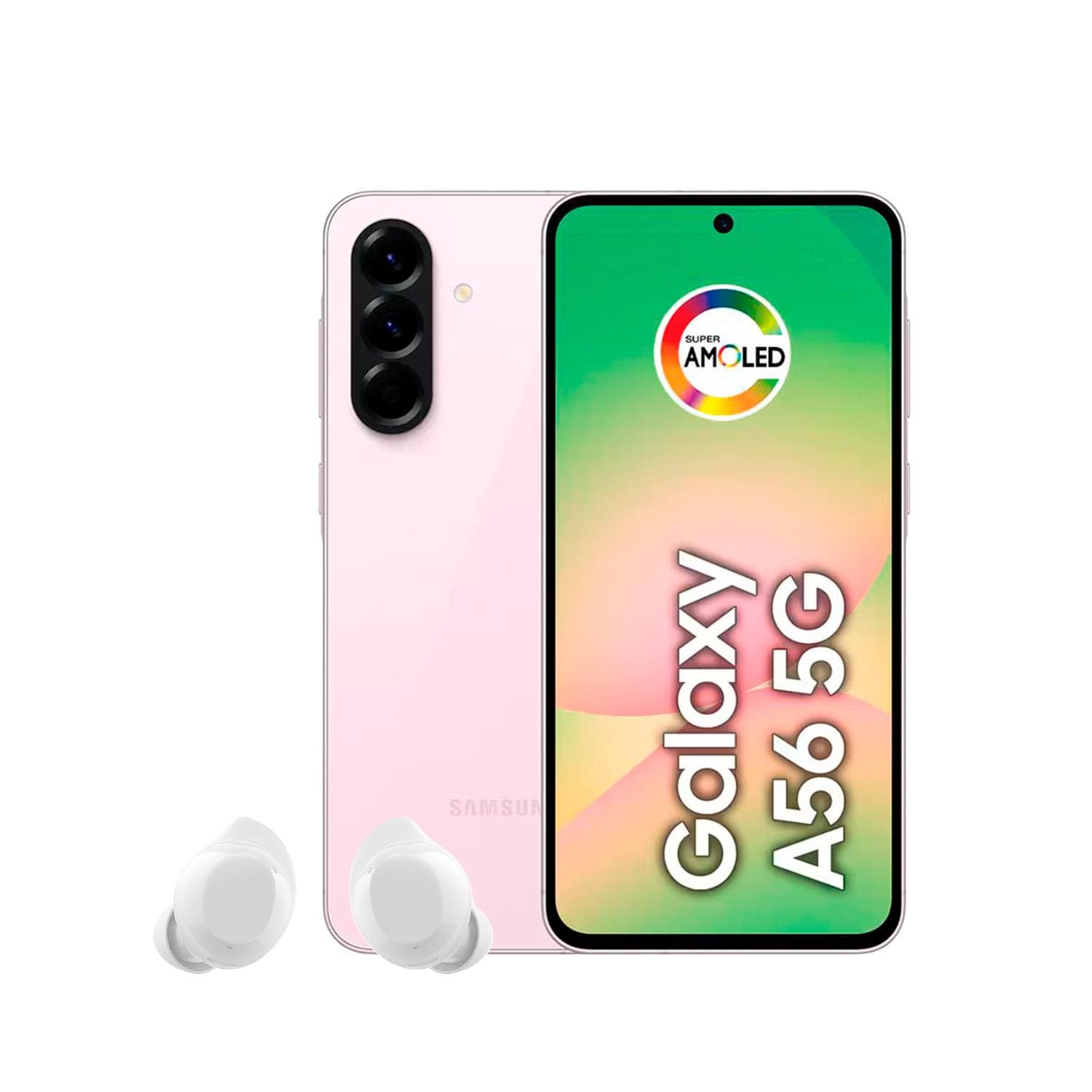 Smartphone Samsung Galaxy A56 5G Tela 6.7” 128GB Câmera Tripla 50MP Rosa + Galaxy Buds Core Branco