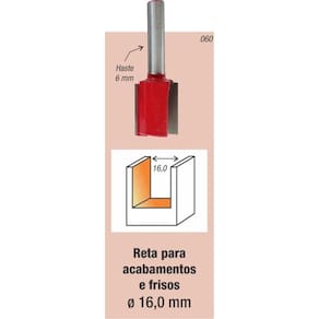 Fresa Tupia Paralela 16mm Haste 6mm