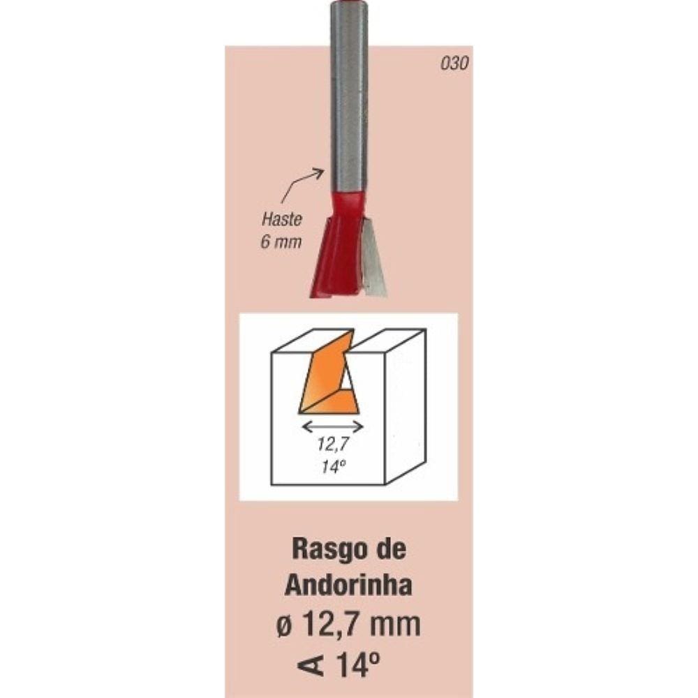 Fresa Tupia Encaixe ( Rabo De Andorinha ) 12,7mm Haste 6mm