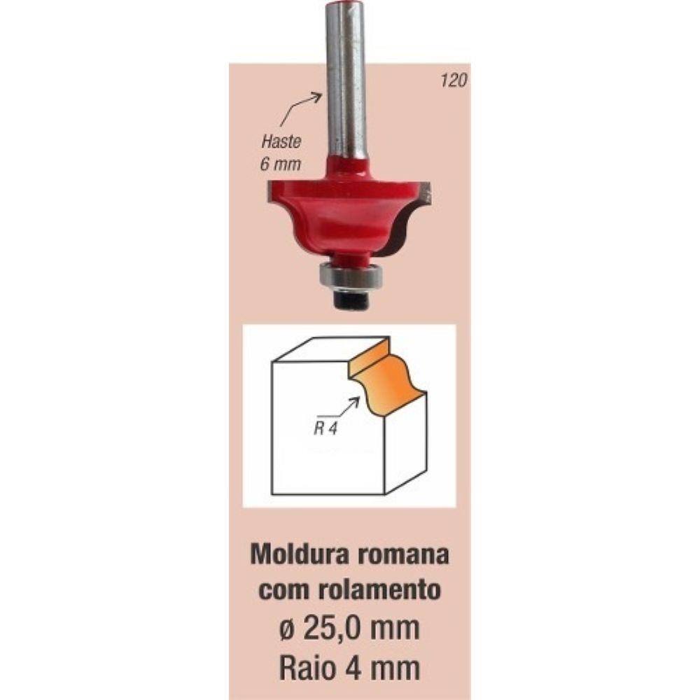 Fresa Tupia Moldura Romana Rolamentada Haste 6mm
