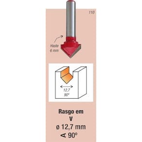 Fresa Tupia Ranhura Tipo V 90graus Haste 6mm