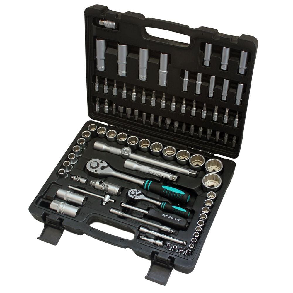 Kit Chave Catraca Soquetes 1/2 e 1/4 Aço CR-V 94 Peças 1358099 Stels