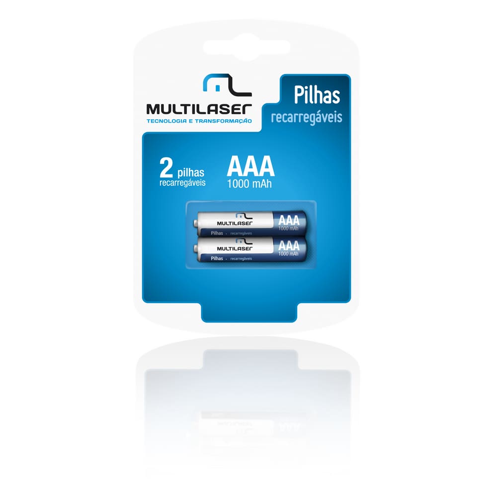 Pilha Recarregável Multilaser AAA 1000 mAh. Pack com 2 CB051