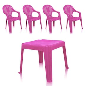 Kit 1 Mesa 45x45cm e 4 Cadeiras Decoradas Teddy Infantil Rosa - ANTARES