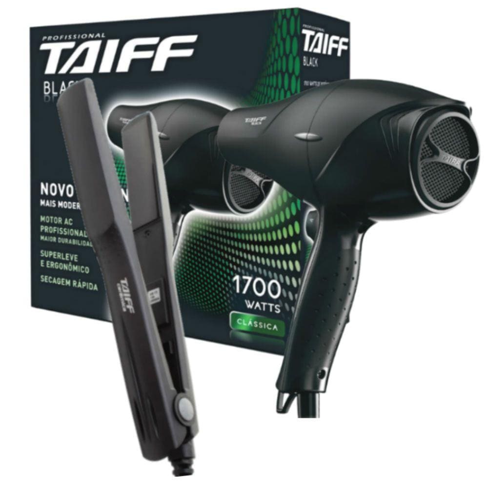 Kit Secador Taiff Black 1700W + Chapinha Taiff Cerâmica 180 Graus Automático