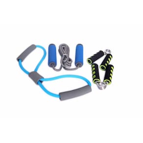 Kit Treino Yoga Pilates Fisioterapia Com corda extensora, corda de pular, hand grip (exercitador de mao)
