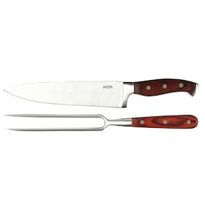 Conjunto de Faca 8 Polegadas com Garfo Cabo Madeira 3944 - Mor