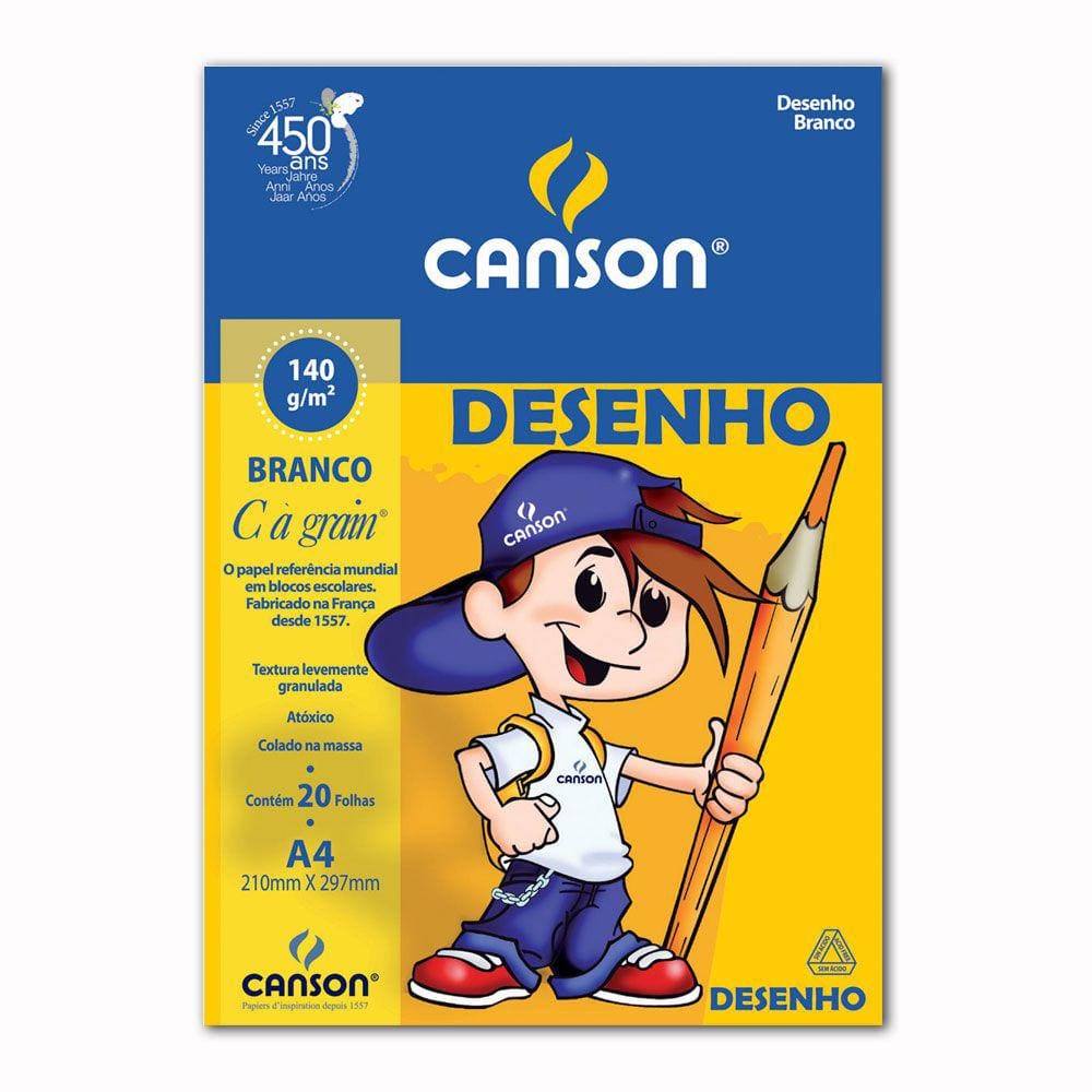 Papel Canson Escolar para Desenho A4 140G Branco Pacote com 20 Folhas