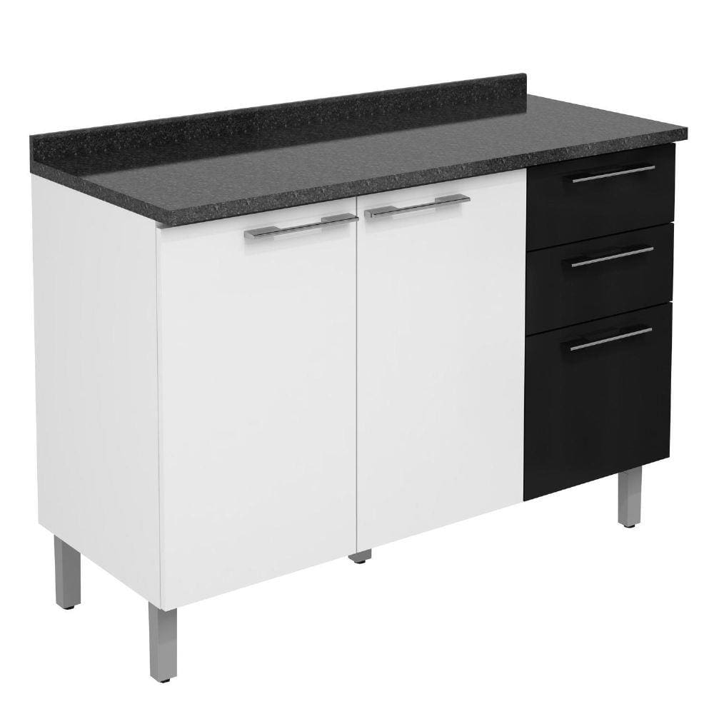 Balcão 3 Portas com Tampo Blues Itatiaia IG3G2-120 Branco/Preto Laca