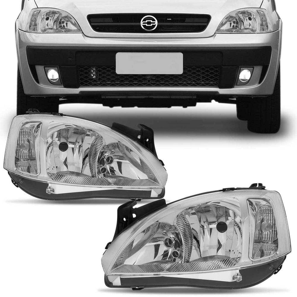 Farol Corsa Montana 03 04 05 06 07 08 09 10 11 12 M??scara Cromada Foco Duplo Arteb Lado Esquerdo Motorista